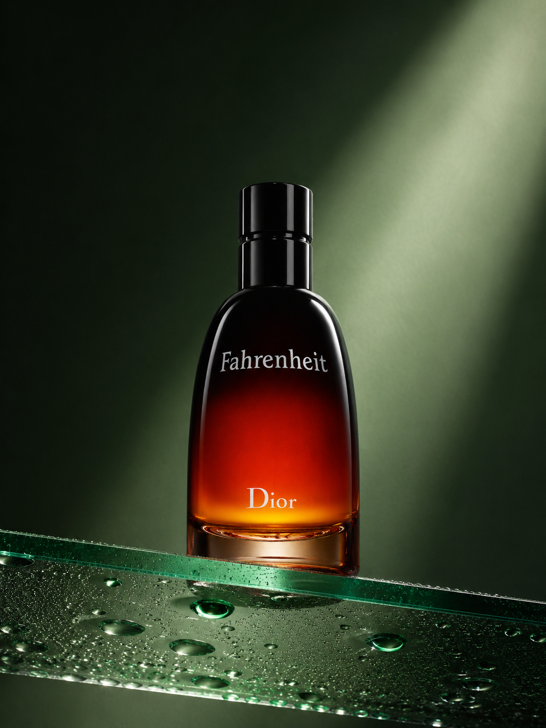Dior Fahrenheit sur une composition verre émeraude